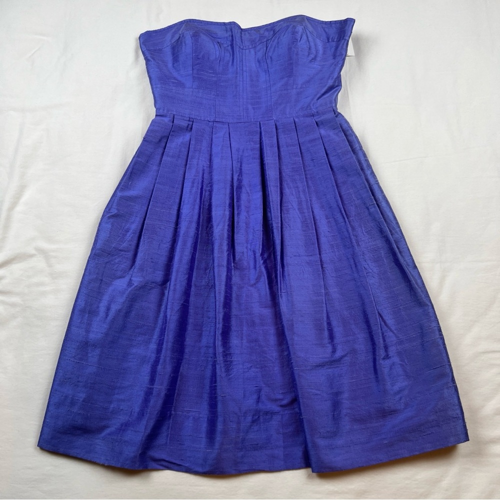 Donna Morgan Ultra Violet Silk Strapless Fit & Flare Midi Dress Women’s Sz 8 NWT